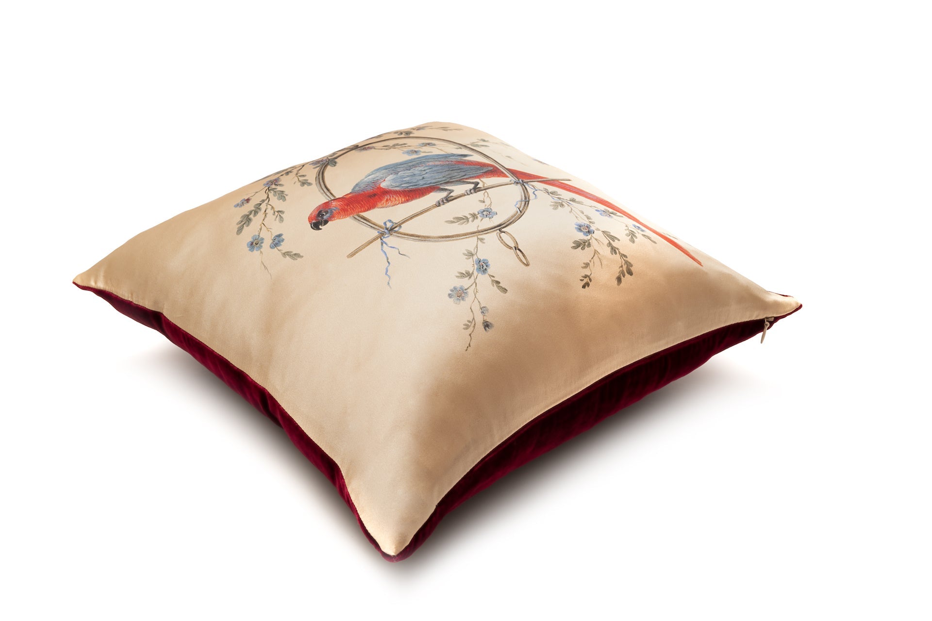 Silk Cushion Gold ''Le Perroquet'' - House of Castlebird Rose