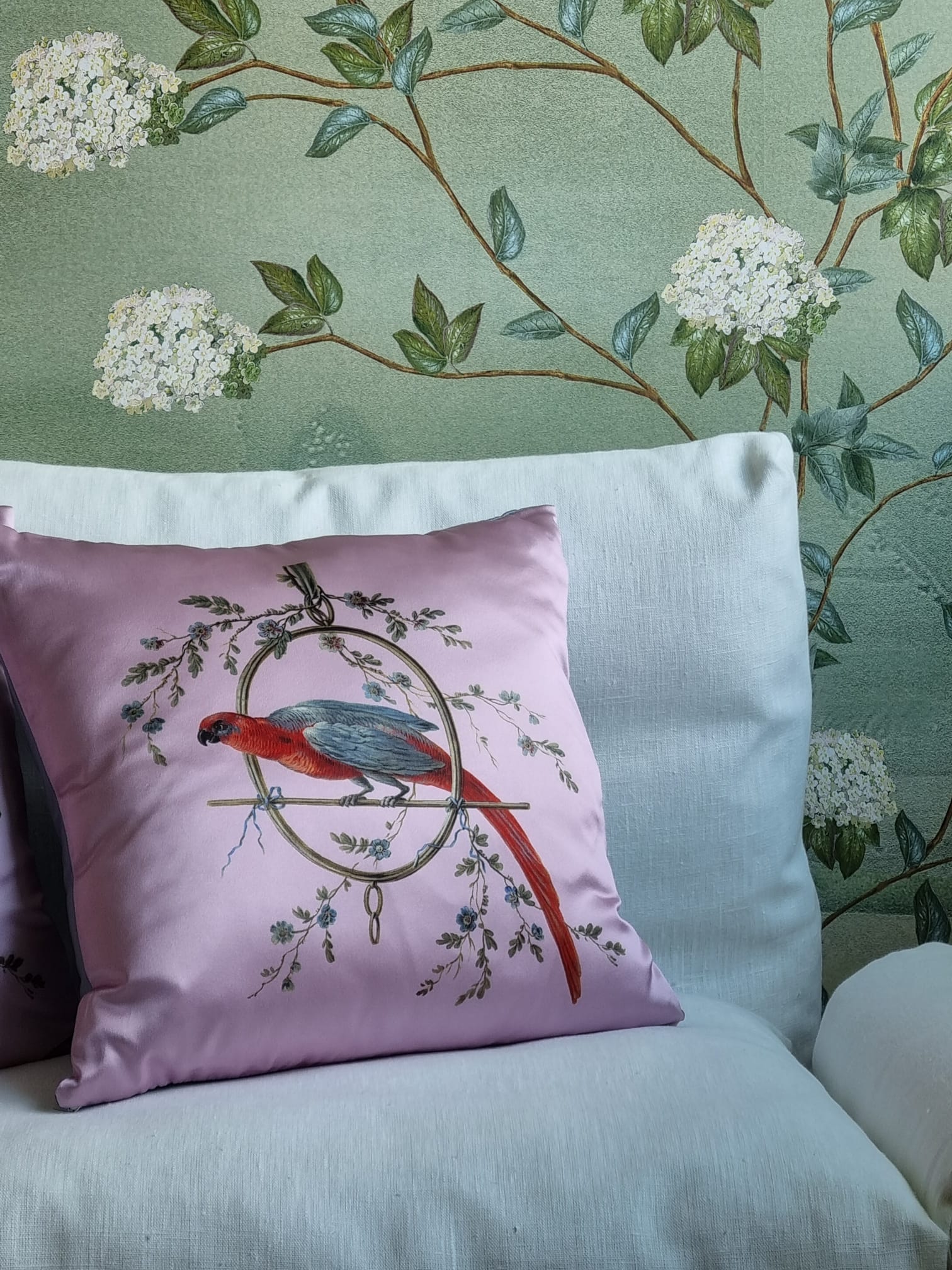 Silk Cushion cover ''Le Perroquet'' in french pink