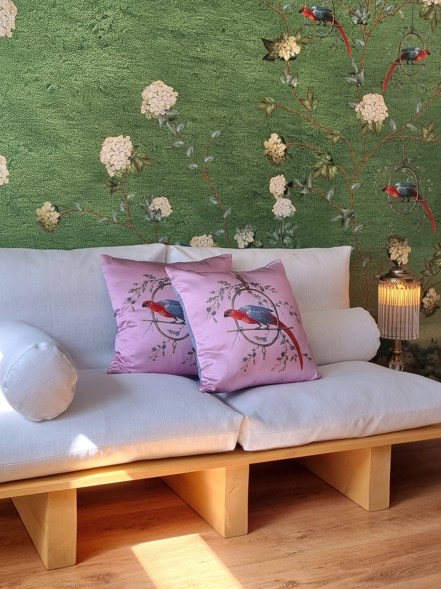 Silk Cushion cover ''Le Perroquet'' in french pink