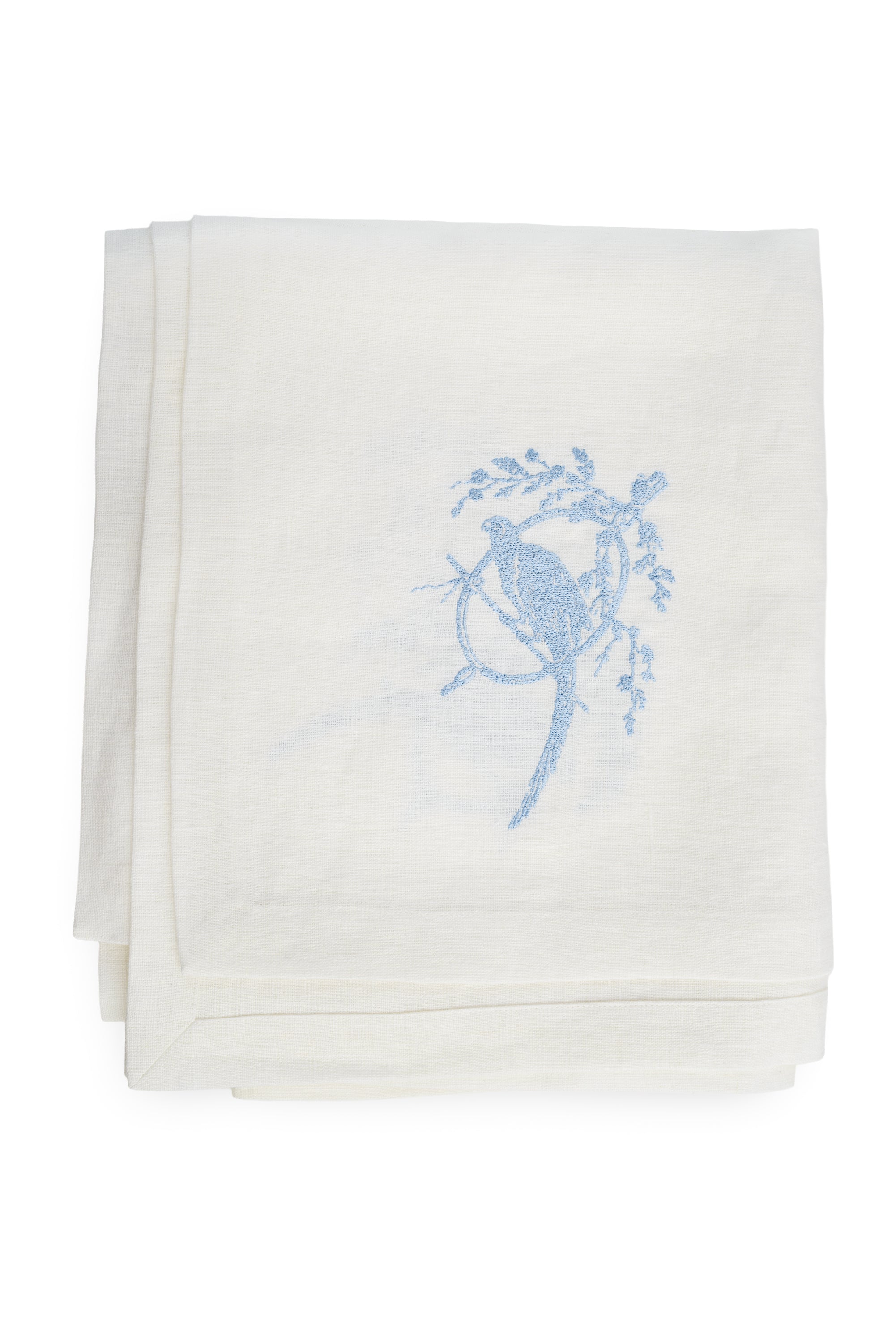 Pure Linen Tablecloth with Embroidered Parrots